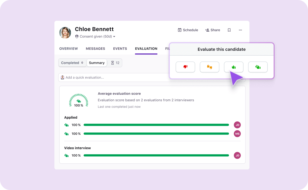 Review candidates on Tellent Recruitee