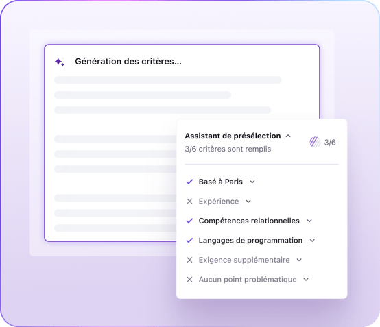 L’Assistant de présélection de Tellent Recruitee attribue un score aux candidats à partir de six critères définis par vos soins