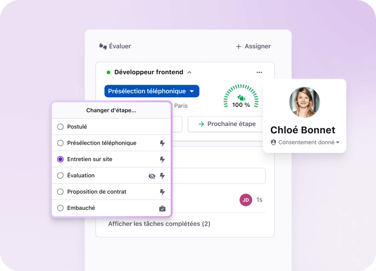 Tellent Recruitee attribue une note d’évaluation à tous les candidats en fonction des retours de l’équipe de recrutement.