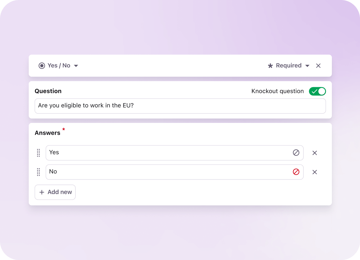 Tellent Recruitee knockout question example