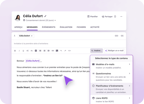 Connectez les calendriers de votre équipe et envoyez des liens de planification d’entretien depuis votre ATS