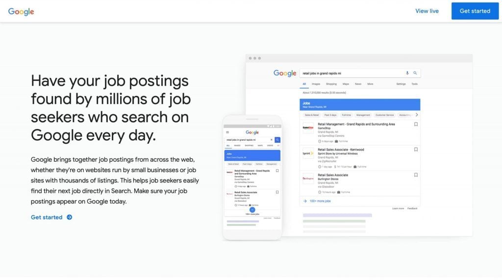 google jobs homepage