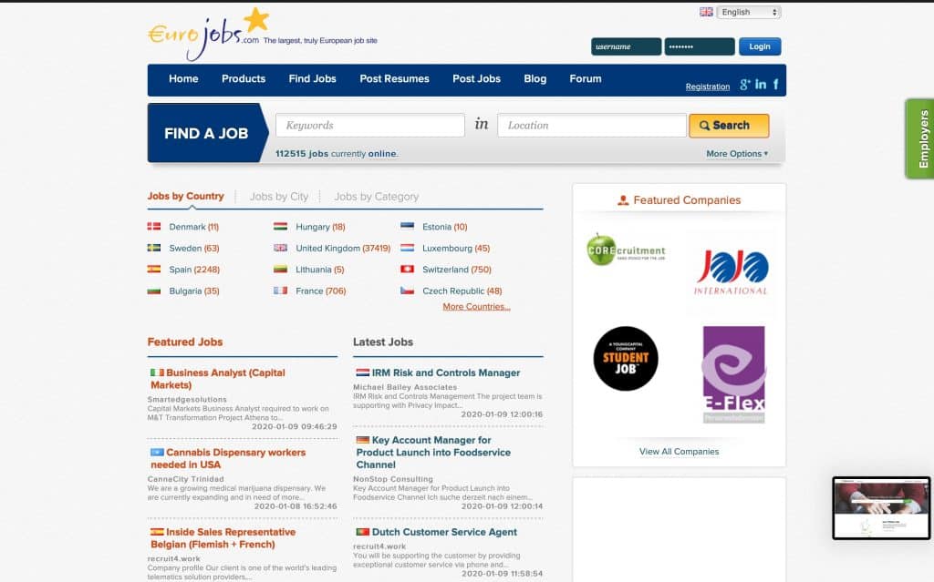 eurojobs homepage