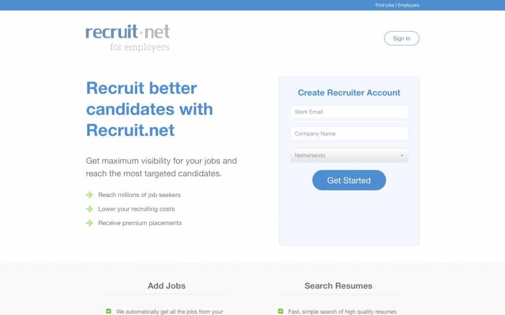 recruit.net homepage