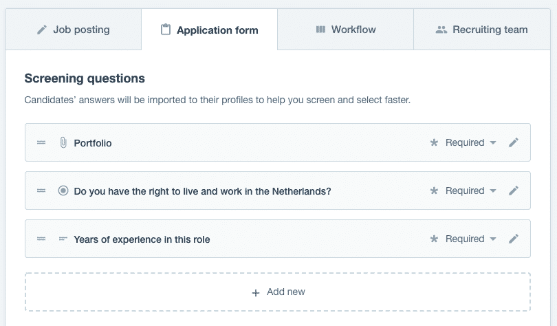 shortlist candidates: screening questions