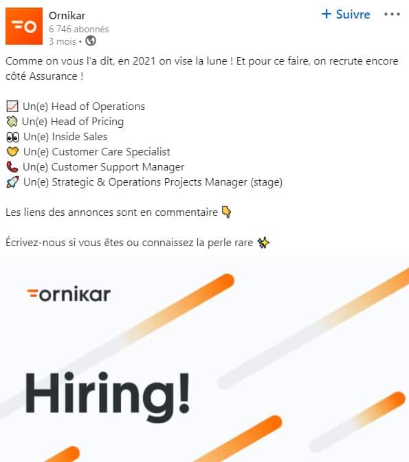 Offre d'emploi Ornikar sur LinkedIn