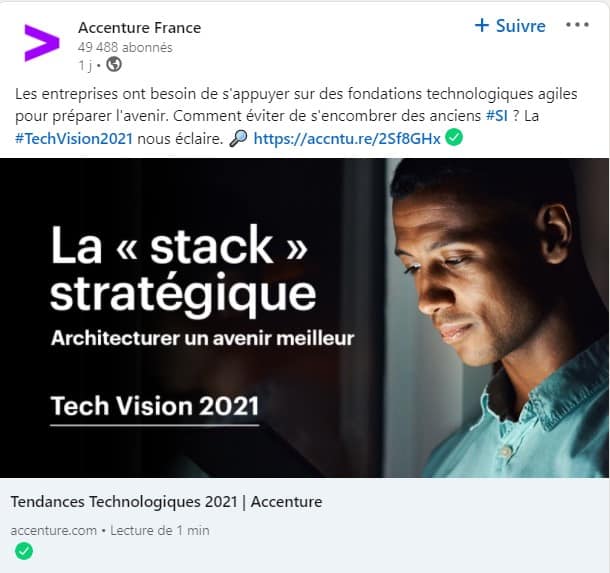 Post LinkedIn d'Accenture
