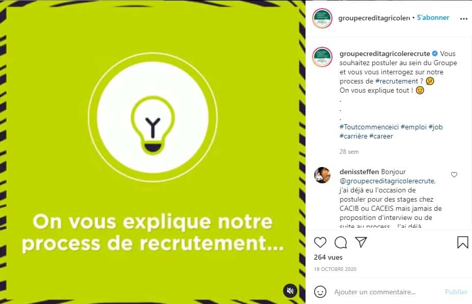 Post Instagram du Credit Agricole