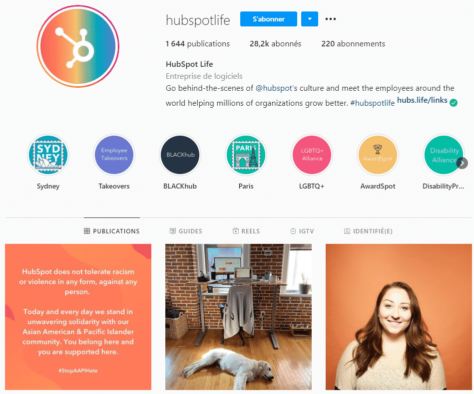 Hubspot instagram page