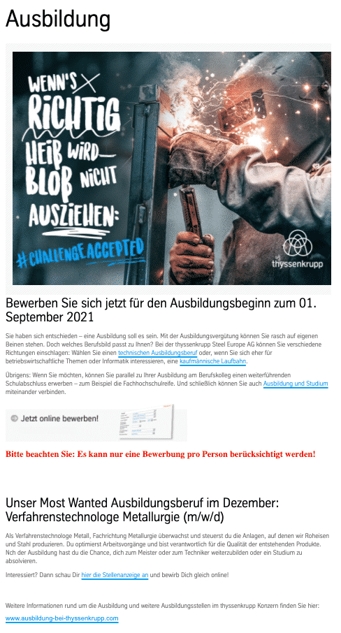 Die Ausbildungsseite von ThyssenKrupp
