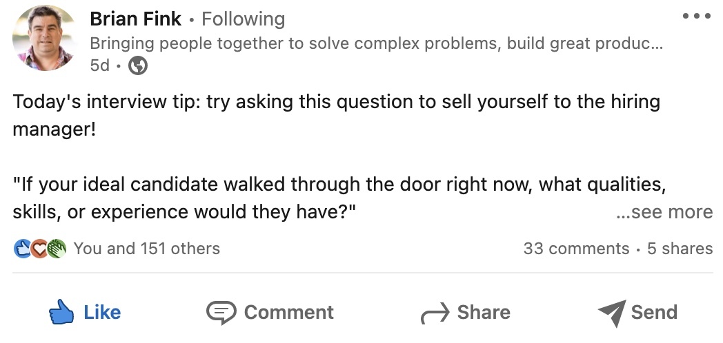 Brian Fink LinkedIn Post