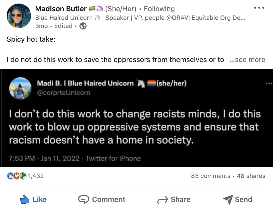Madison Butler linkedin post