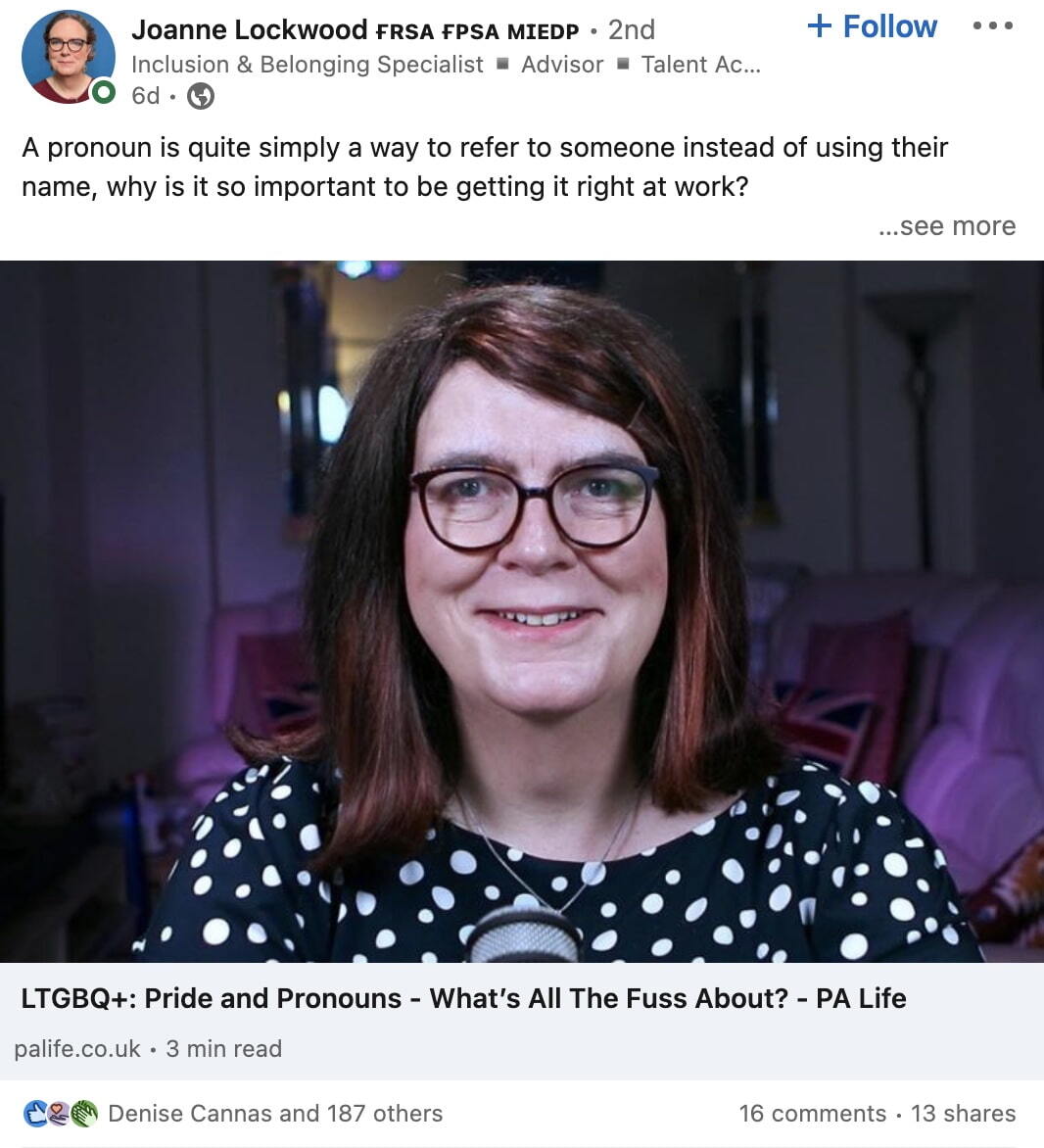 Joanne Lockwood Linkedin Post