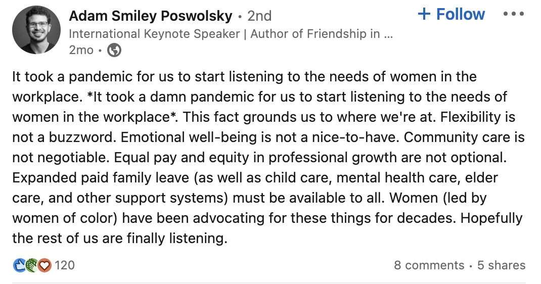 Adam Smiley Poswolsky LinkedIn post