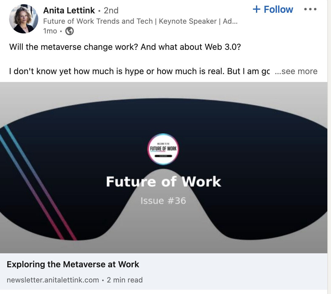 Anita Lettink Linkedin post