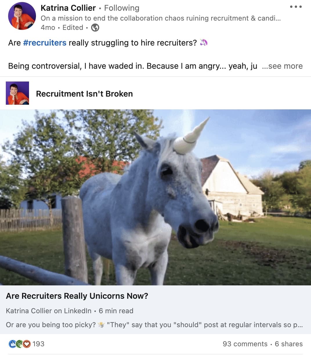 Katrina Collier LinkedIn Post 