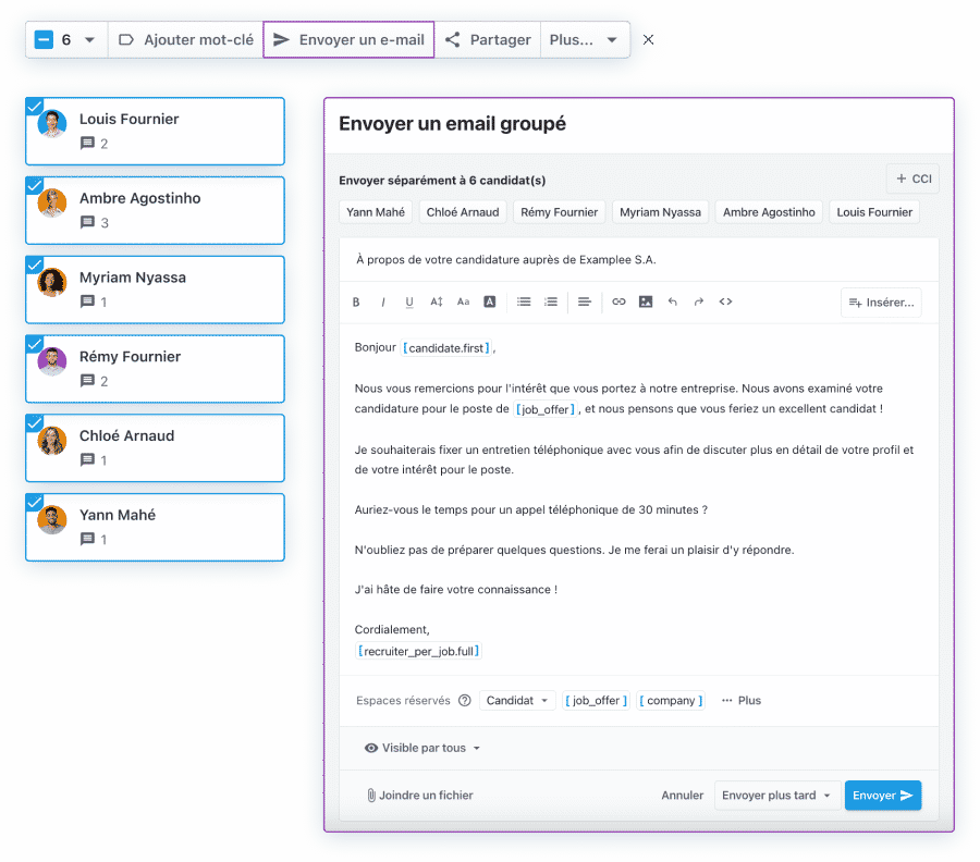 Automatisation des e-mails de recrutement dans le logiciel Recruitee