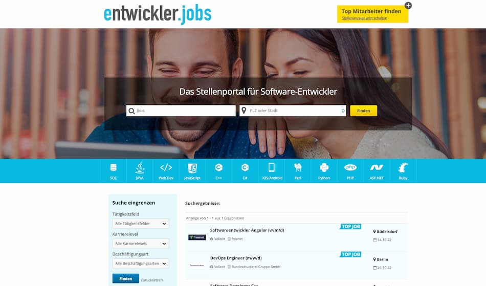 Entwickler.jobs Startseite