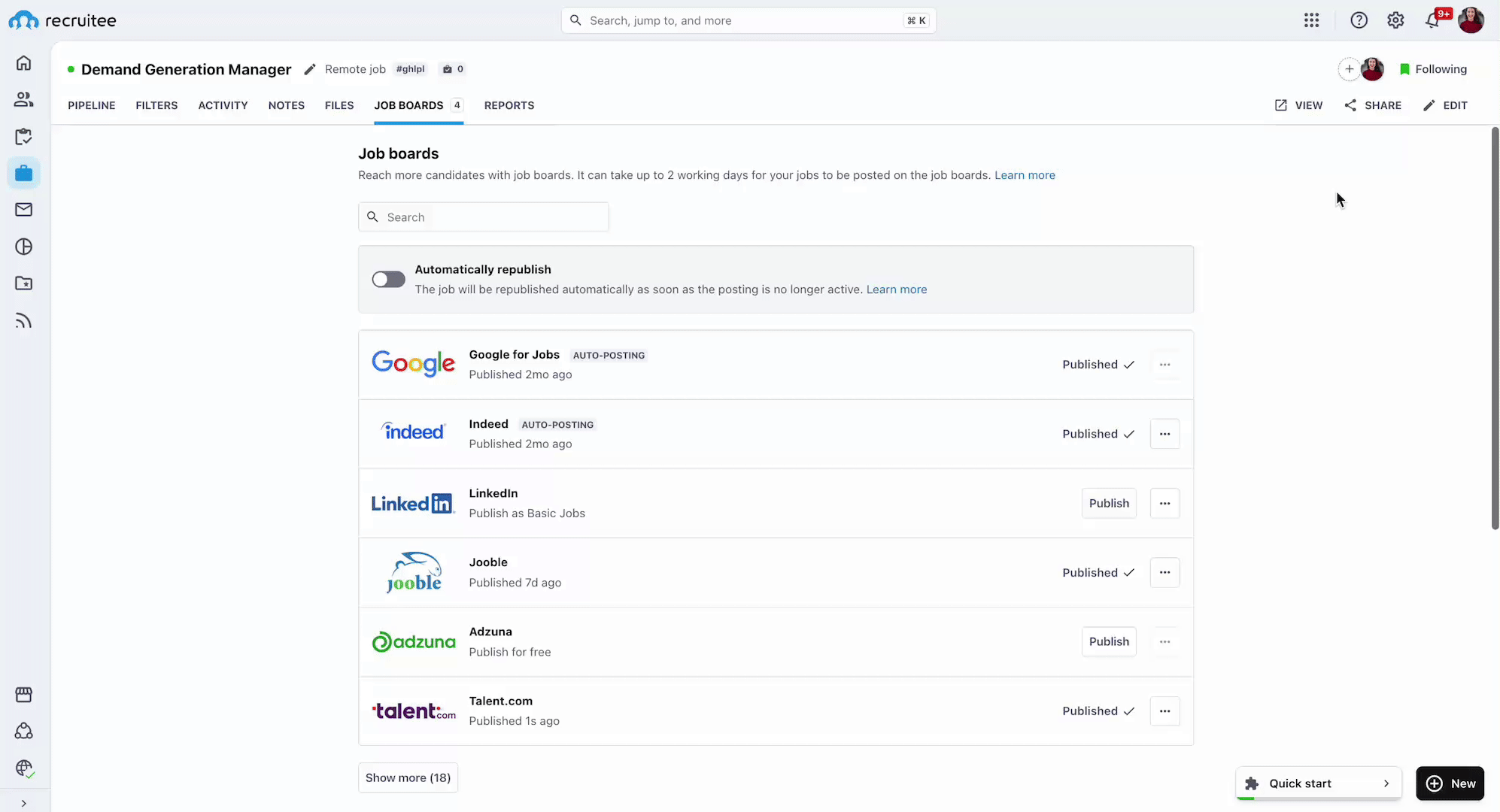 Recruitee's job boards