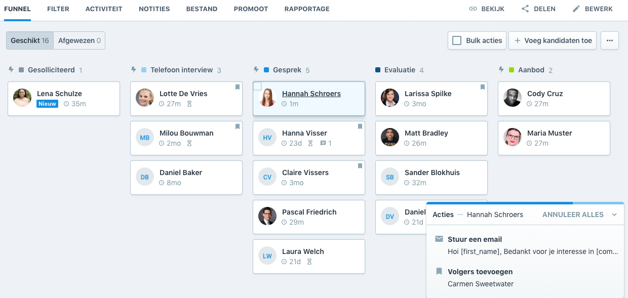 geautomatiseerde acties in de wervingspijplijn in Recruitee