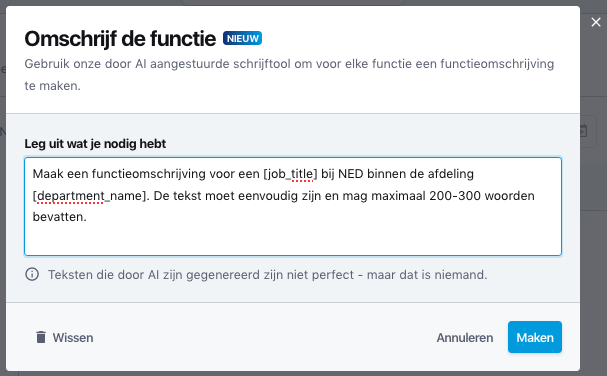 Gebruik AI voor functieomschrijvingen in Recruitee