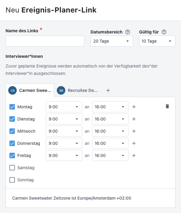 Ansicht der Ereignis-Planers in Recruitee