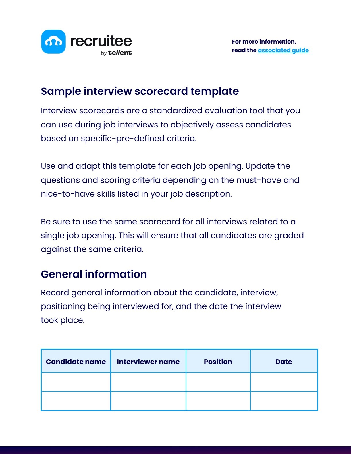 sample interview scorecard template by Recruitee