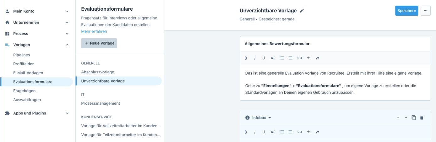 Screenshot des Bewertungsformulars im Bewerbermanagementtool Recruitee.