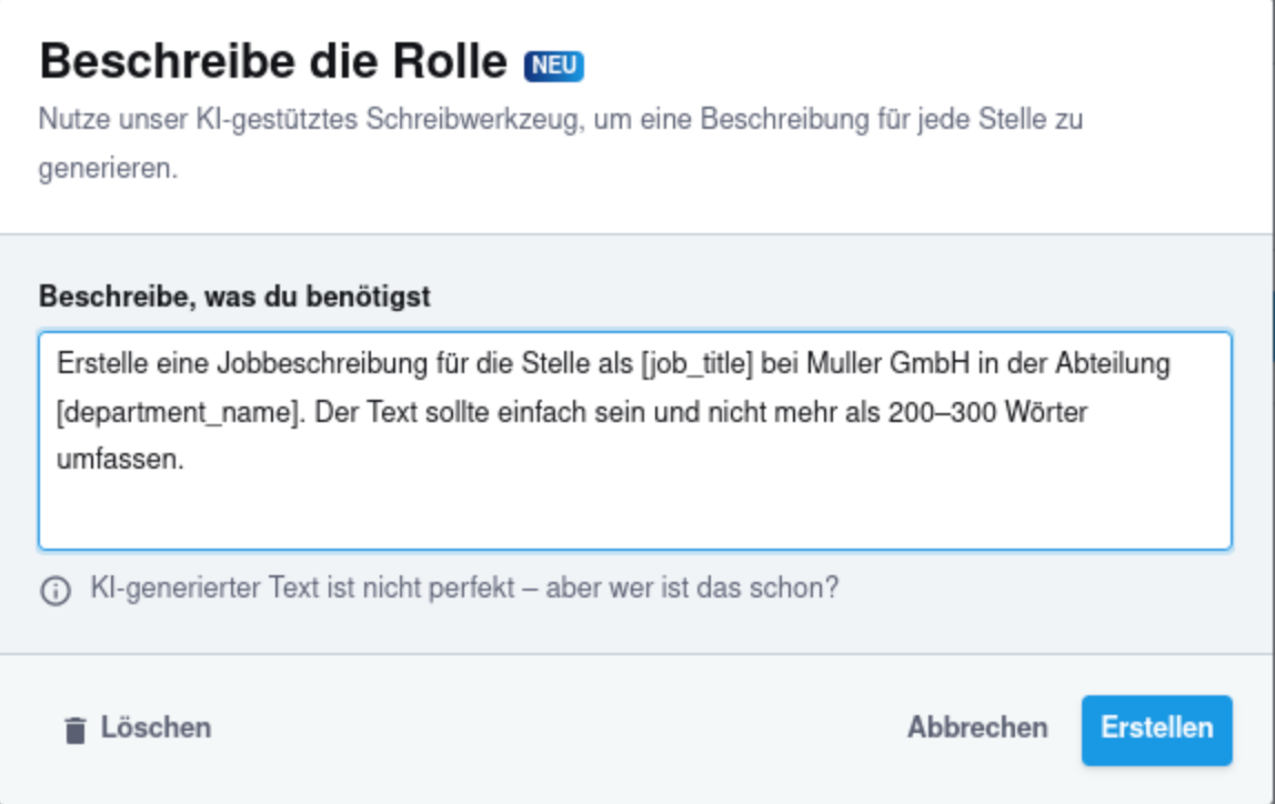 Erstellen von Jobbeschreibungen in Recruitee mit KI