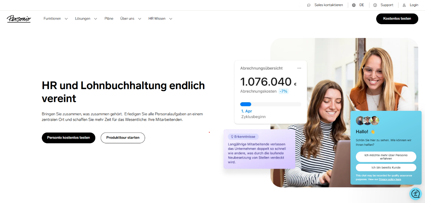 Screenshot der Startseite der Recruiting-Software Personio.
