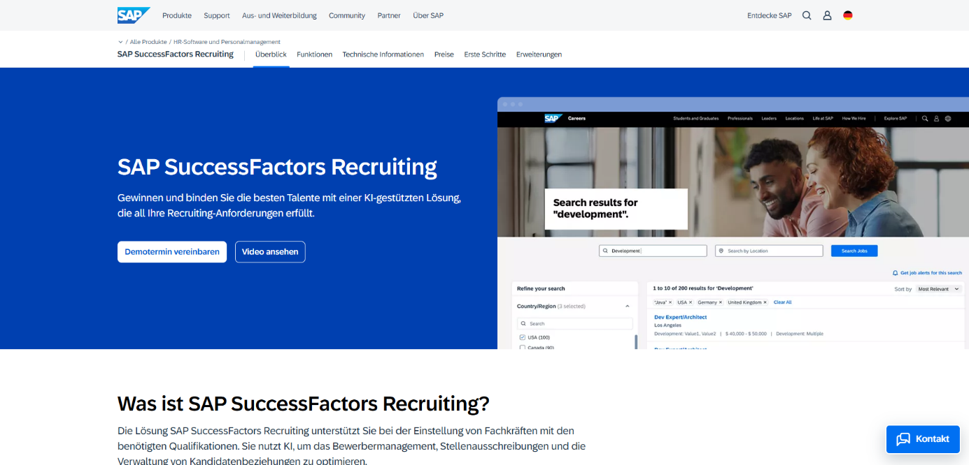 Screenshot der Startseite der Recruiting-Software SAP SuccessFactors Recruiting.