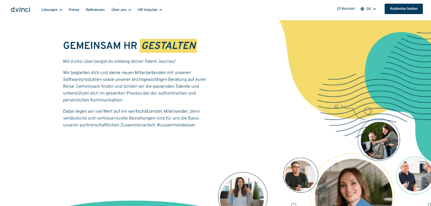 Screenshot der Startseite der Recruiting-Software d.vinci.