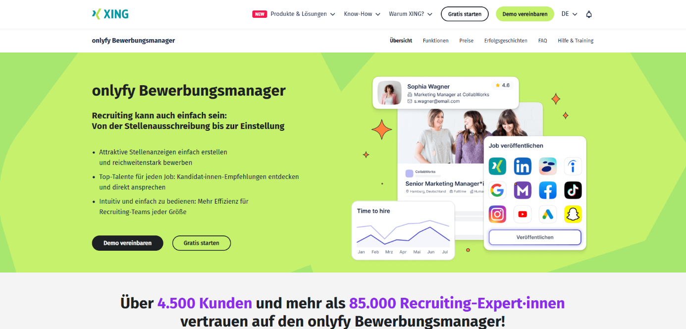 Screenshot der Startseite der Recruiting-Software Onlyfy.