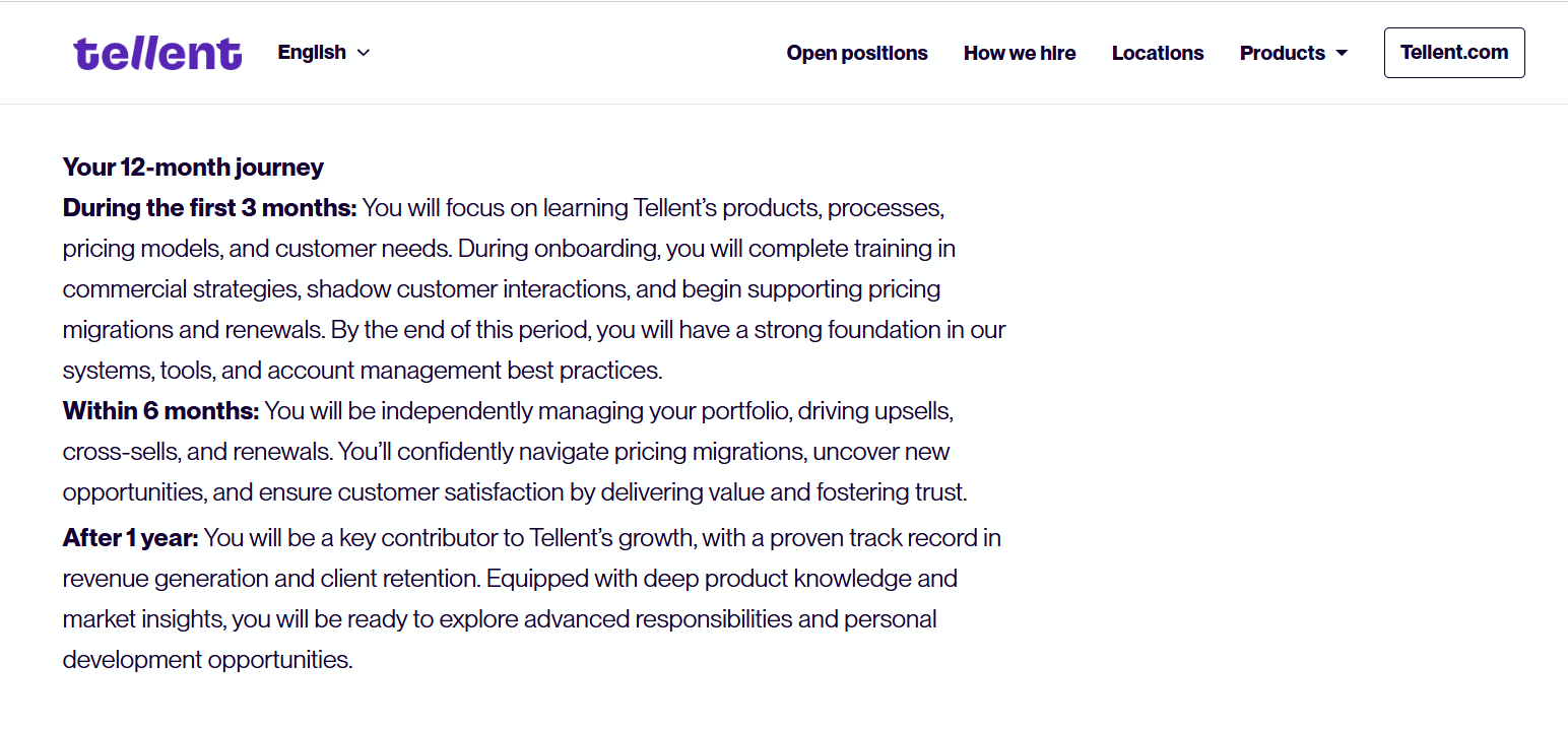 Ausschnitt einer Stellenausschreibung von Tellent.
