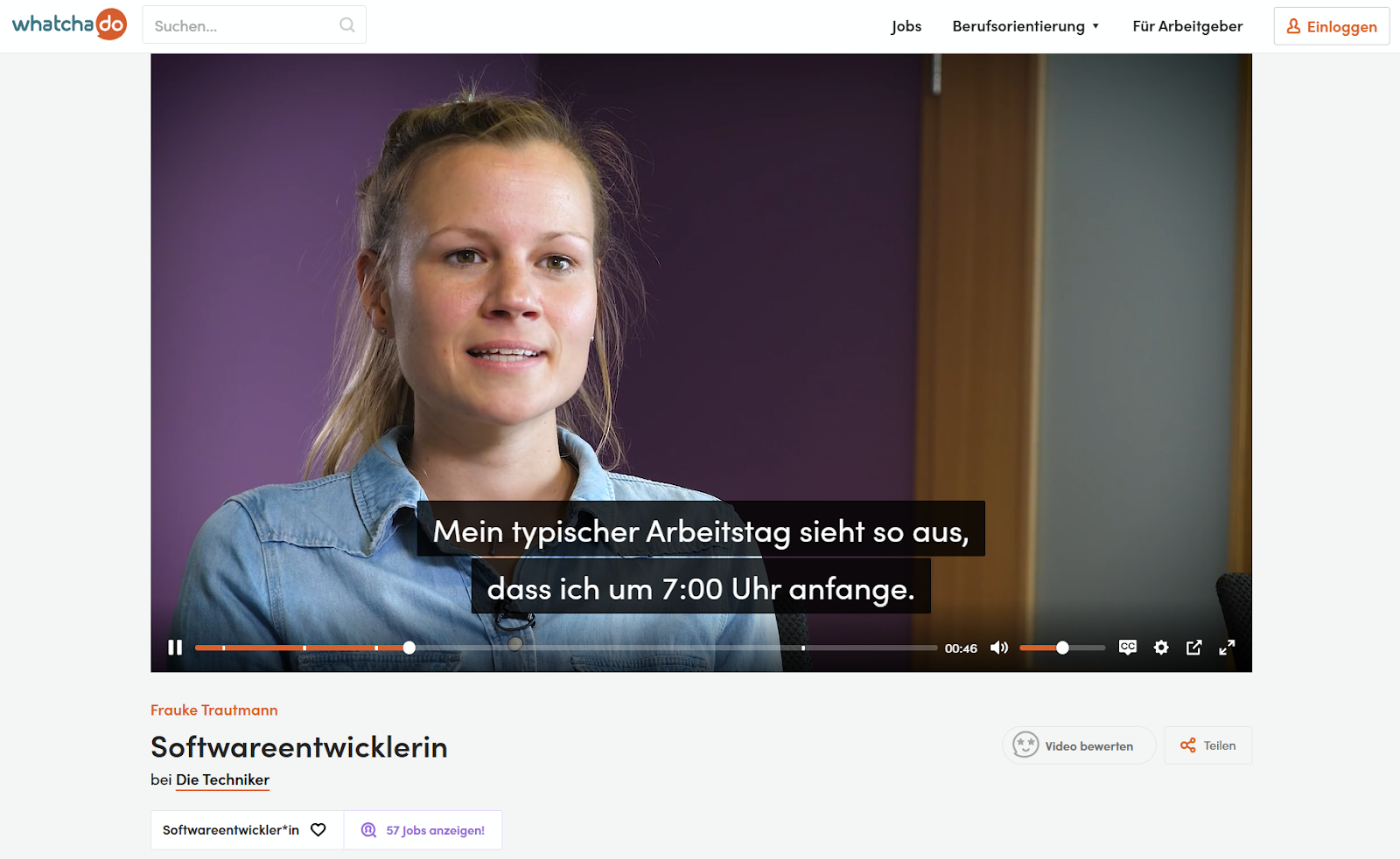 Screenshot eines Videos, in dem eine Mitarbeiterin von ihrem Alltag berichtet.