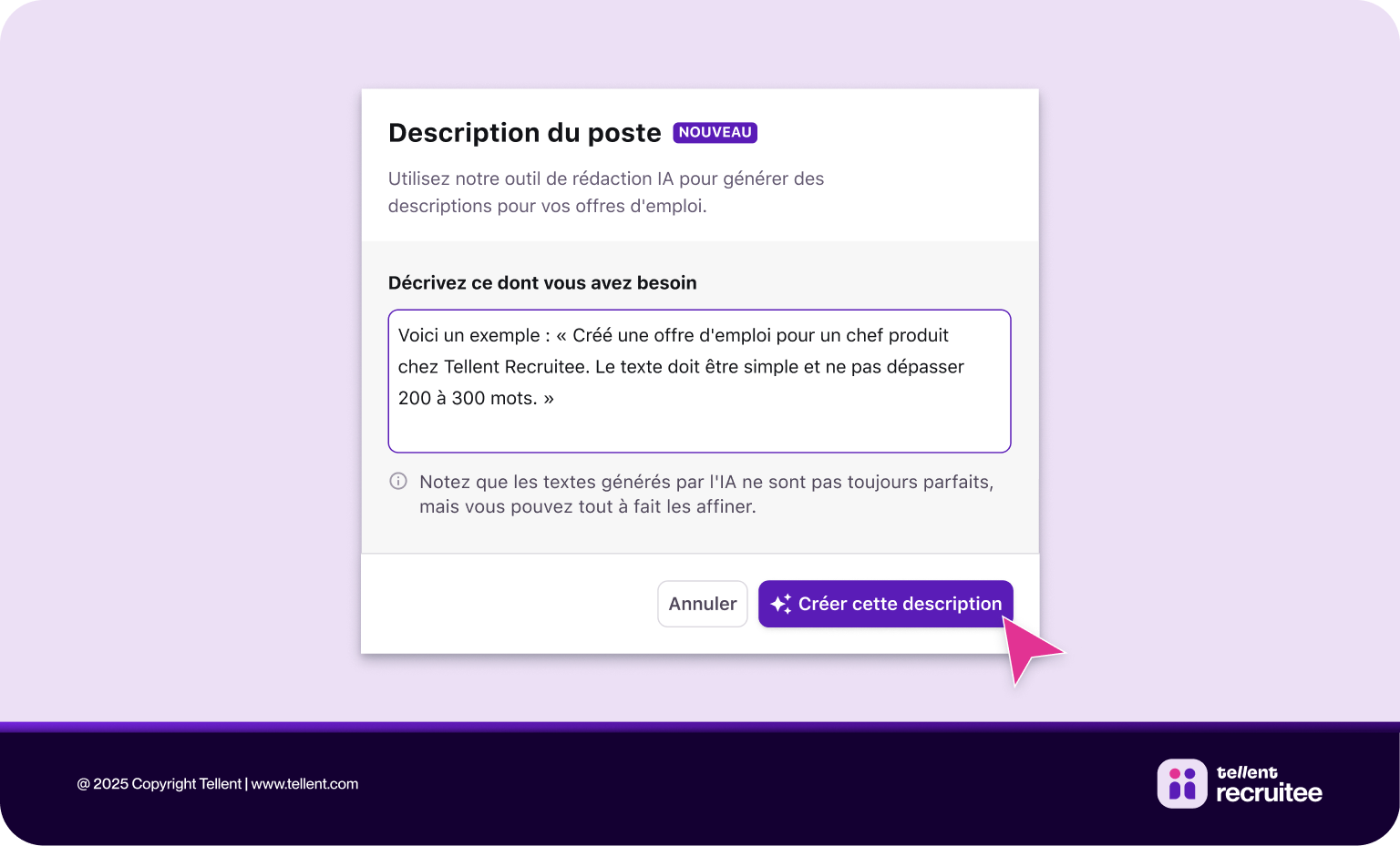 Outil de rédaction IA pour générer des offres d'emploi 