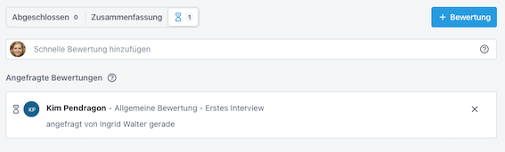 Screenshot der Software Tellent Recruitee, auf dem eine automatisierte Anfrage zur Bewertung einer Kandidatin zu sehen ist.