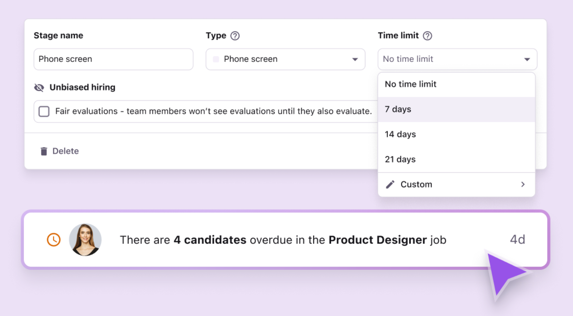 Interview stage automation settings in Tellent Recruitee